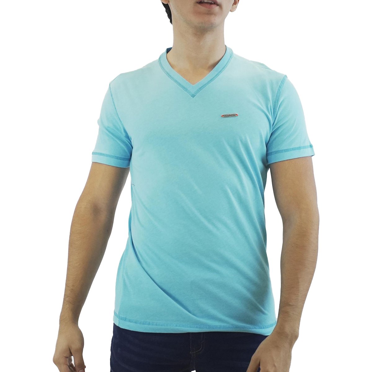 Playera Básica con Cuello V para Hombre Silver Plate