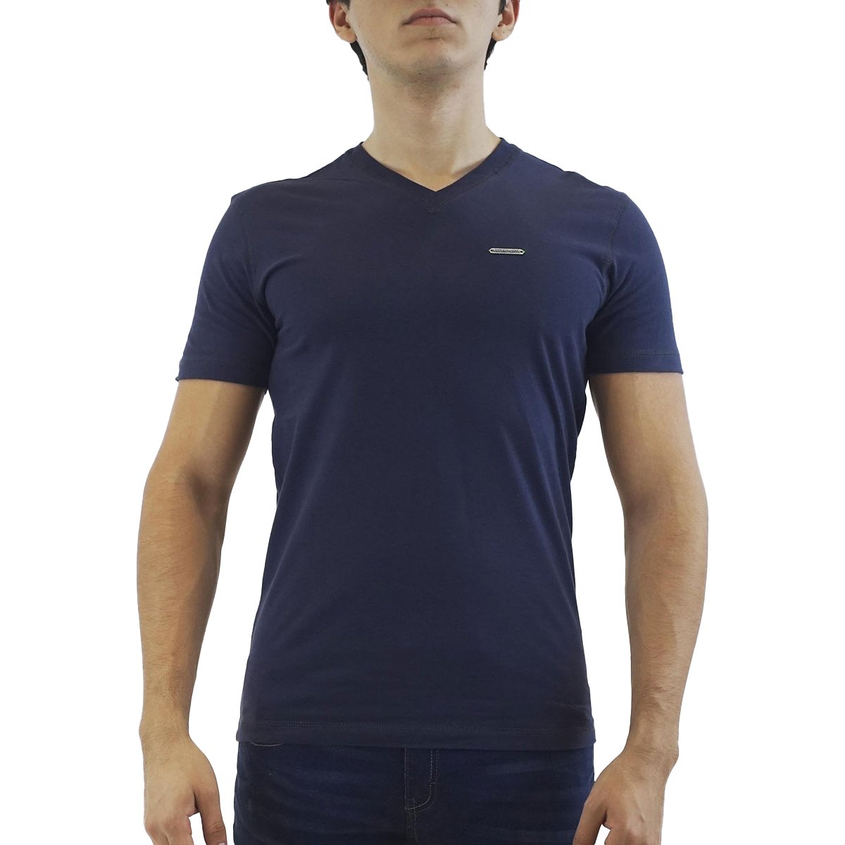 Playera Básica con Cuello V para Hombre Silver Plate