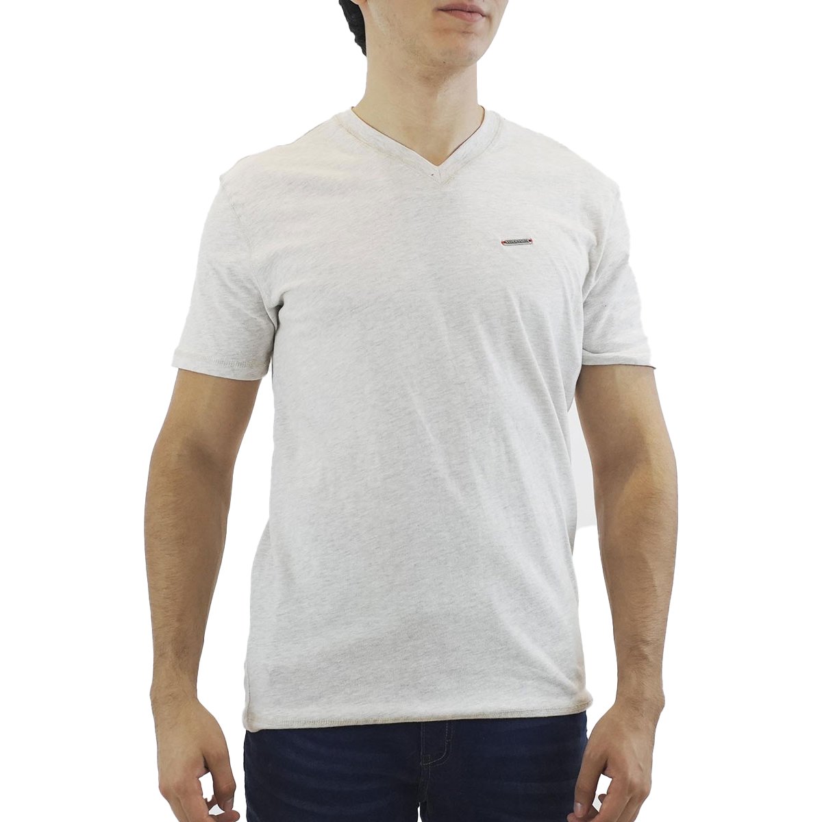 Playera Básica con Cuello V para Hombre Silver Plate