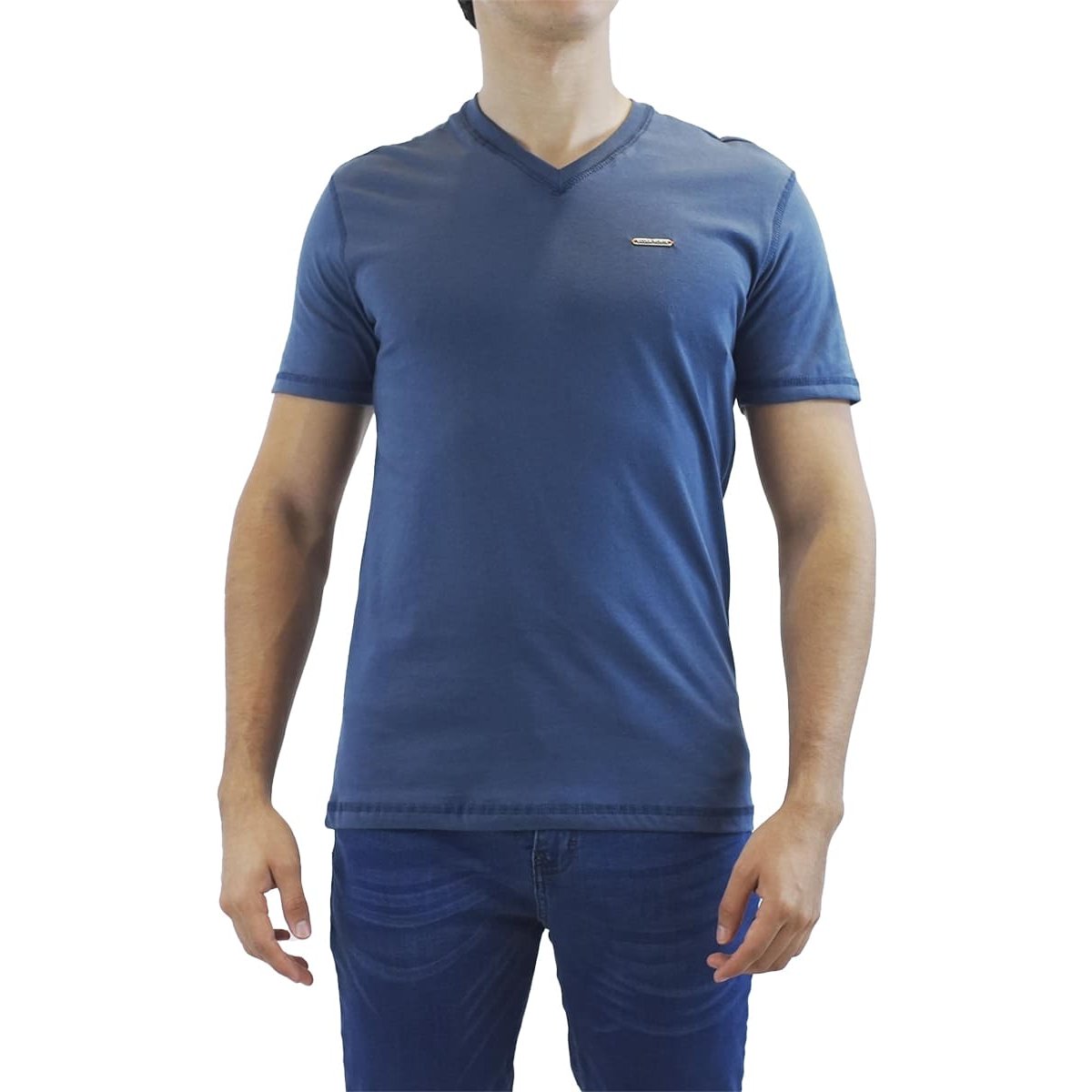 Playera Básica con Cuello V para Hombre Silver Plate