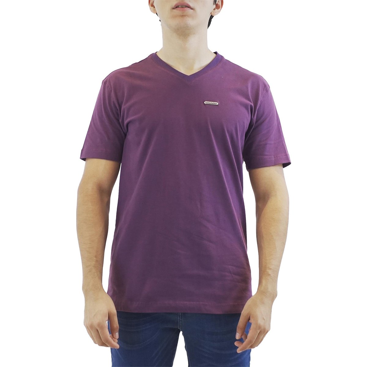 Playera Básica con Cuello V para Hombre Silver Plate