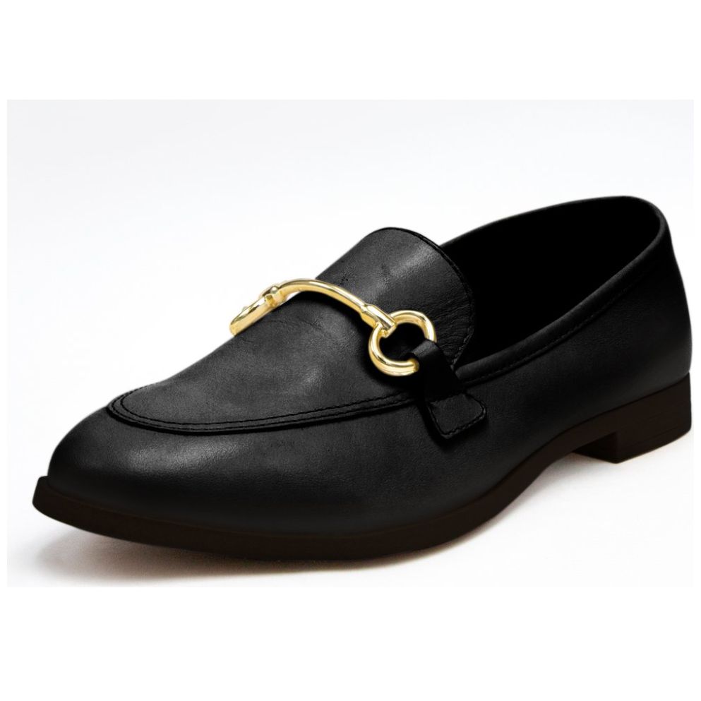 Mocasín Negro con Herraje para Mujer Via uno