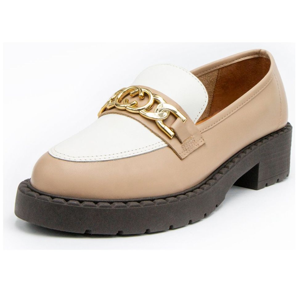 Mocasín Beige con Herraje para Mujer Via uno