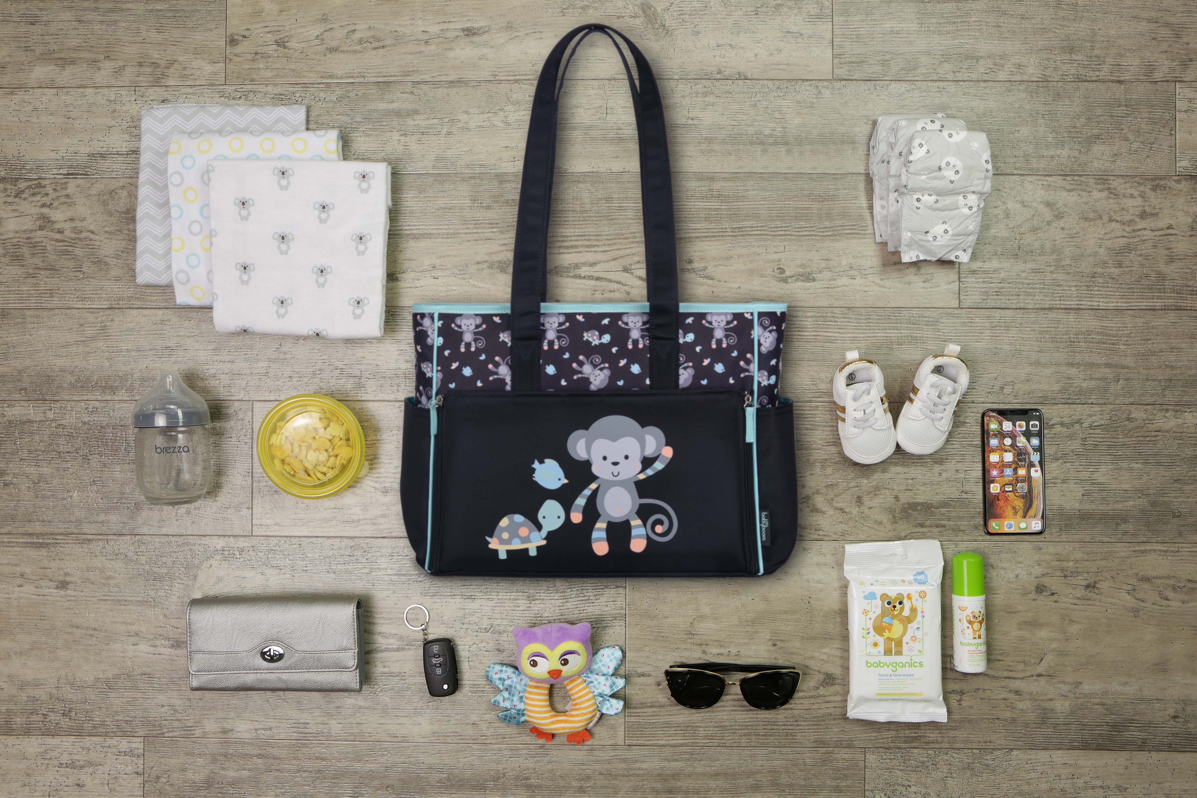 Pañalera Tote Mono Aqua Baby Boom