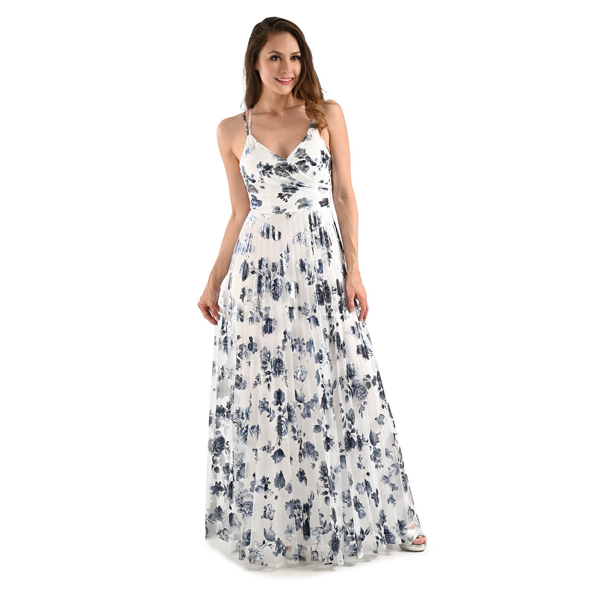 Vestido Largo Pink Gallery Tirantes Falda Plizada para Mujer