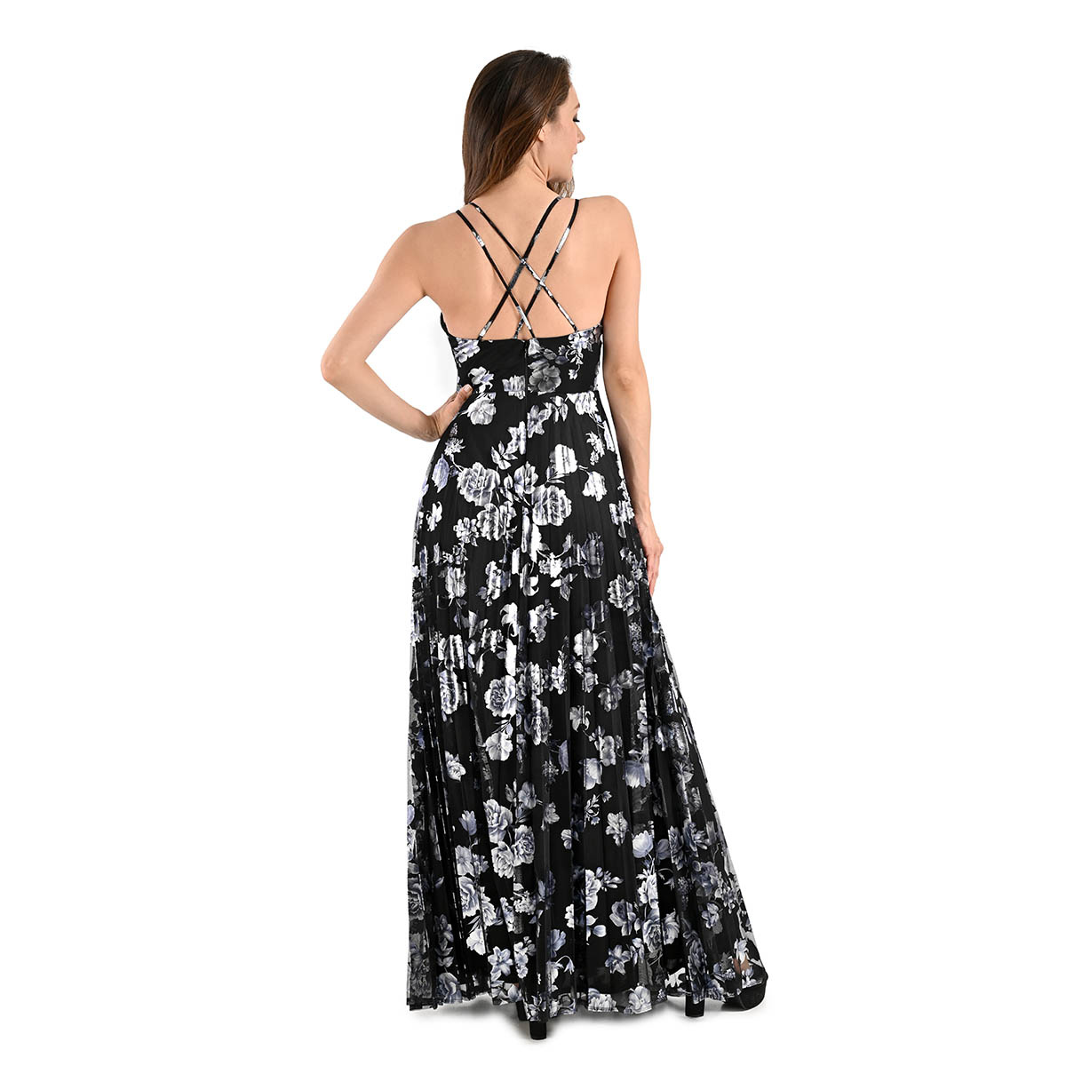 Vestido Largo Pink Gallery Tirantes Falda Plizada para Mujer