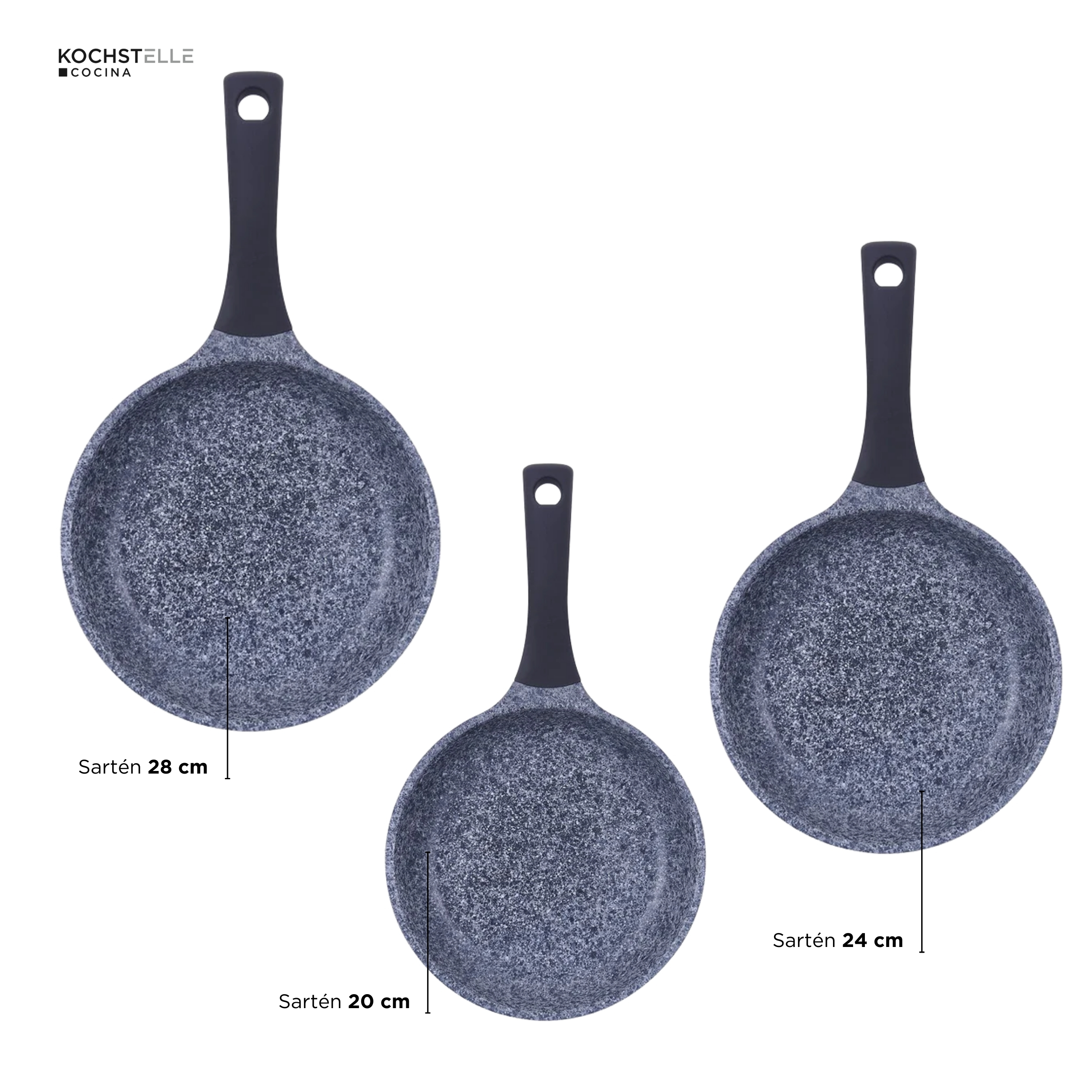 Set de 3 Sartenes Antiadherentes de Granito Gris Kochtelle
