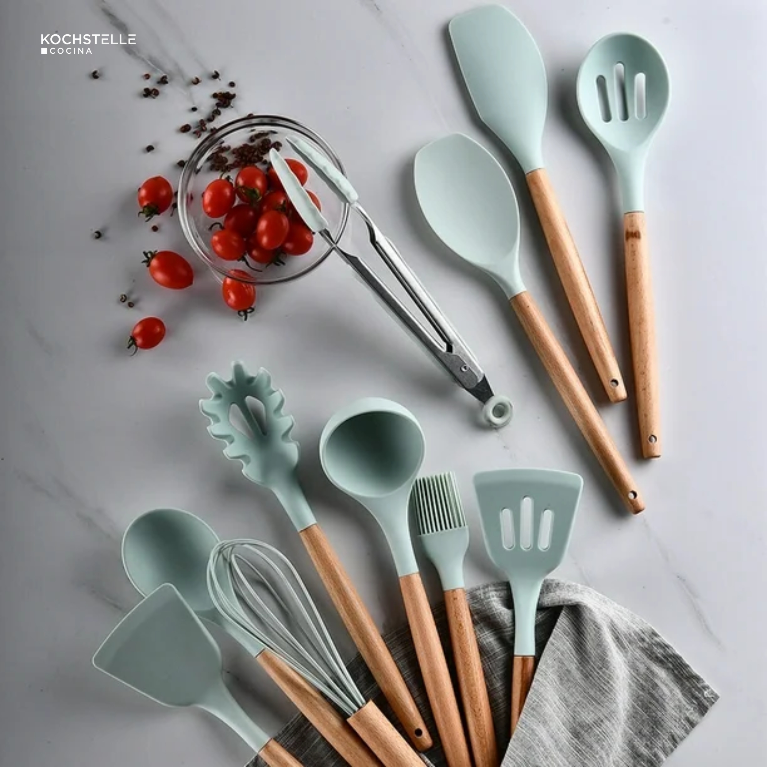 Set de 11 Espátulas Verdes Antihaderentes de Silicona Kochtelle