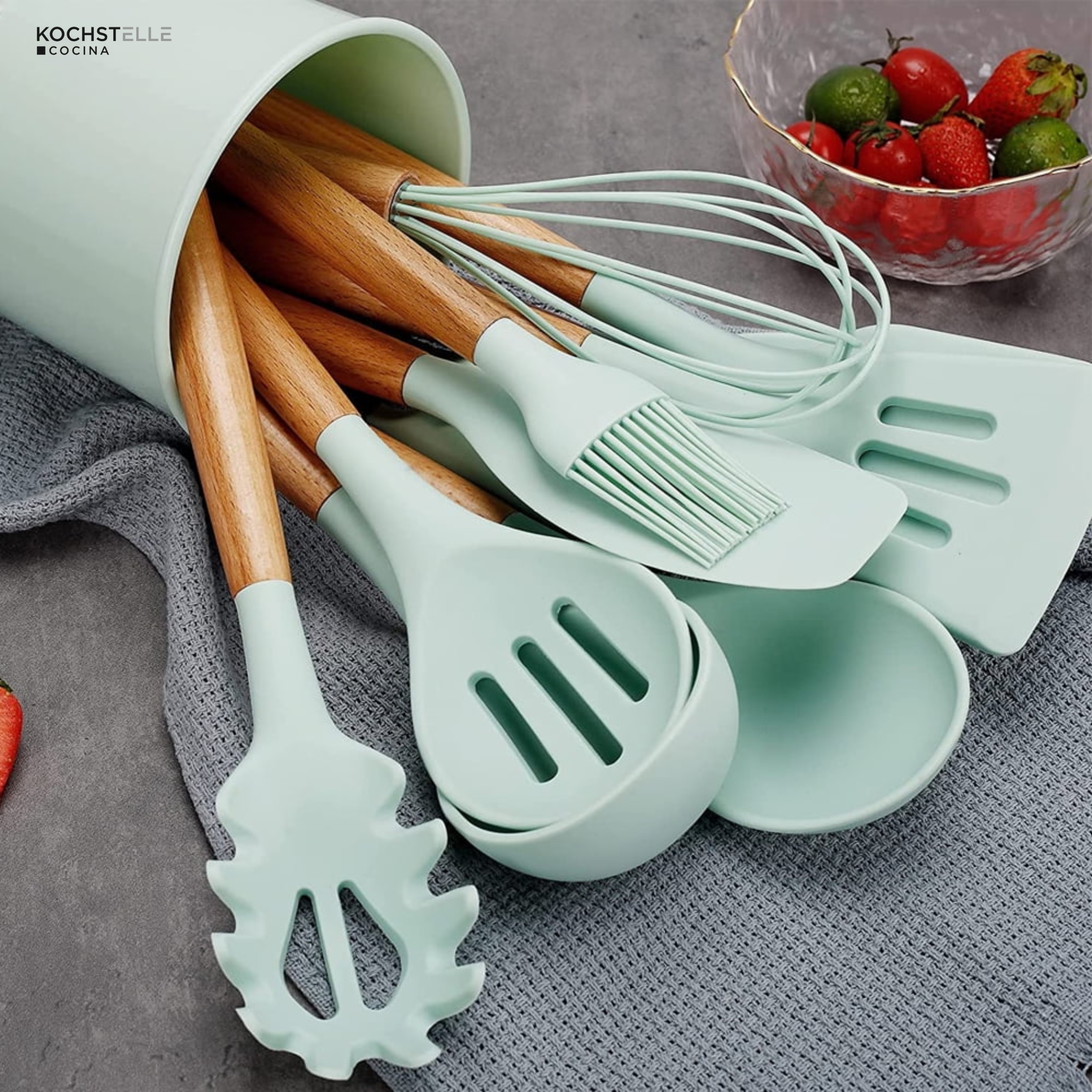 Set de 11 Espátulas Verdes Antihaderentes de Silicona Kochtelle