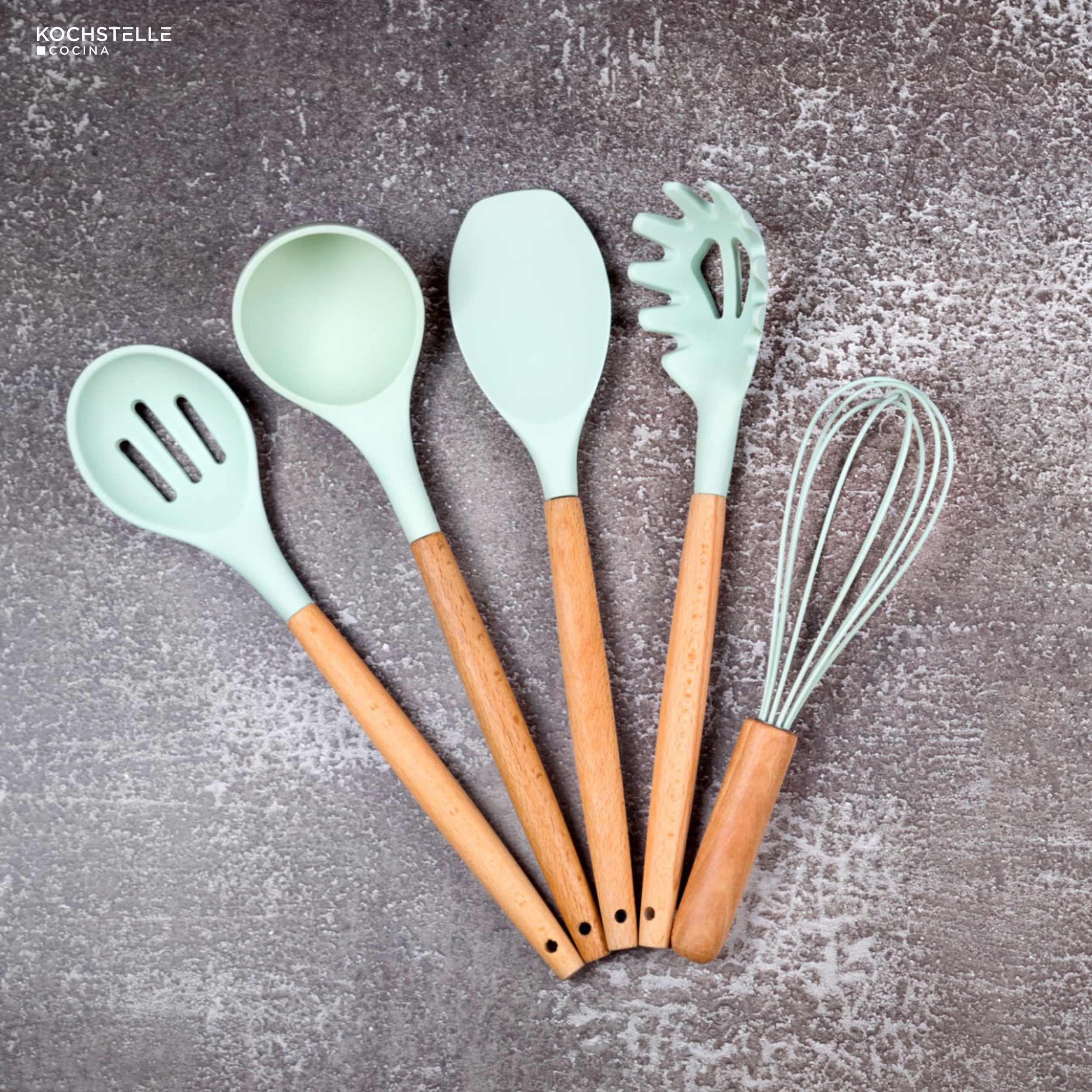 Set de 11 Espátulas Verdes Antihaderentes de Silicona Kochtelle