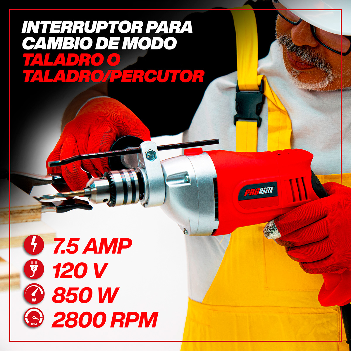 Taladro Percutor 850W Estuche Incluido Promaker