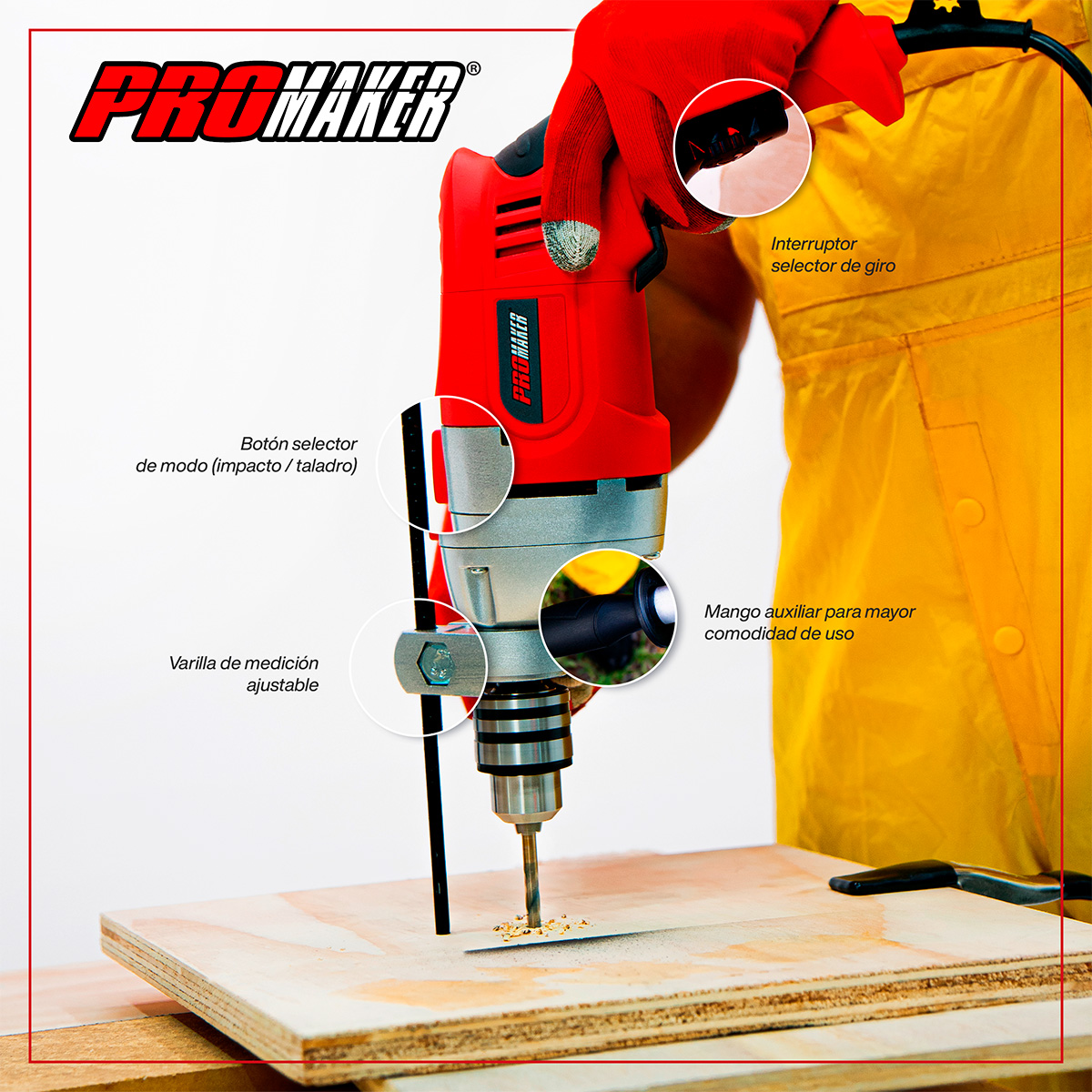 Taladro Percutor 850W Estuche Incluido Promaker