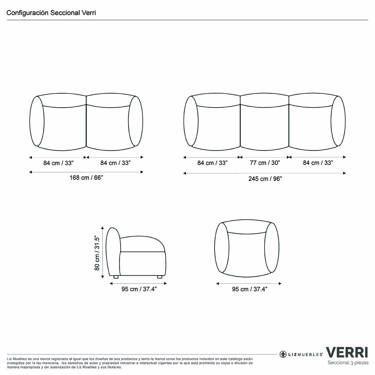 Sillón Individual Gris Sin Brazos Verri Tela Gris Liz