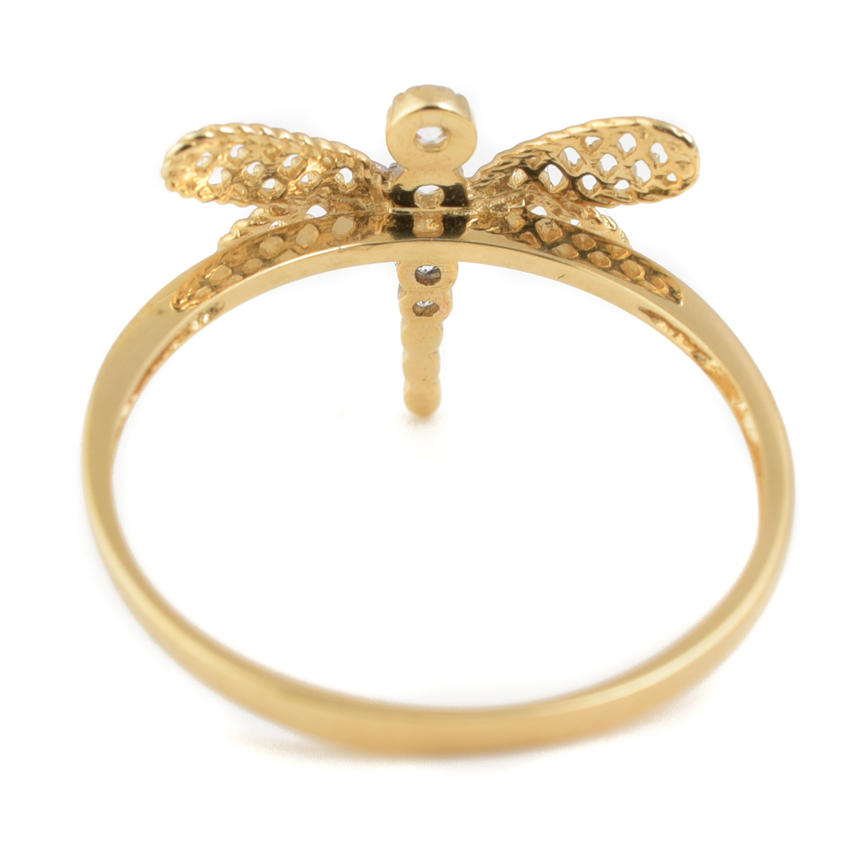 Anillo Libélula Oro 14K con Zirconias Doble o