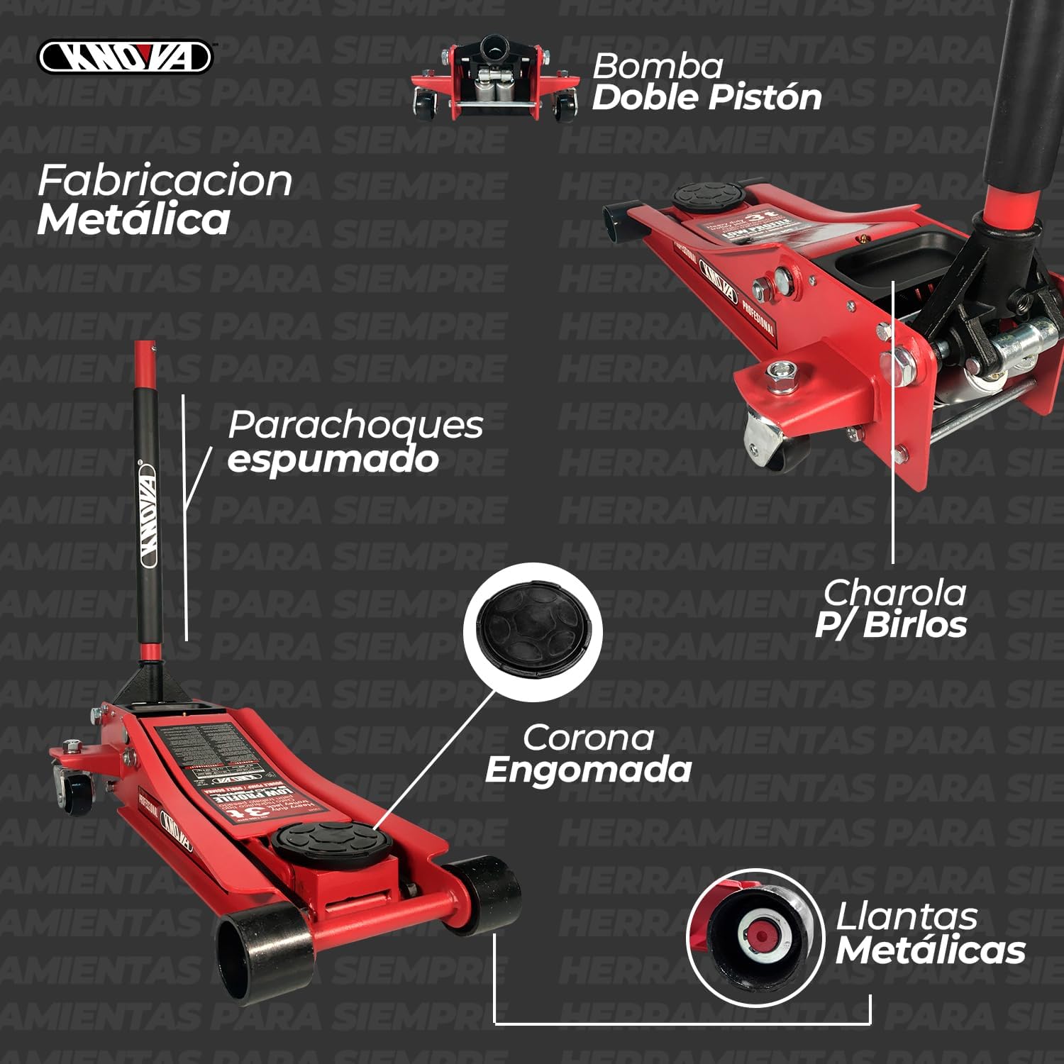 Gato Hidráulico Tipo Patín con Capacidad de 3Ton para Trabajo Pesado Kn 7400-03Tp  Knova