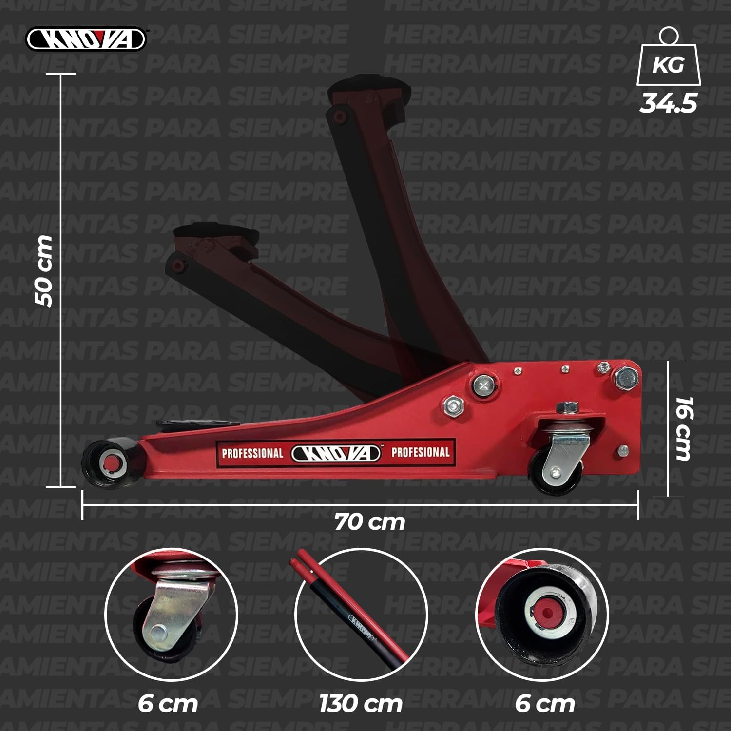 Gato Hidráulico Tipo Patín con Capacidad de 3Ton para Trabajo Pesado Kn 7400-03Tp  Knova