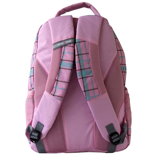 Swissgear backpack de cuadros rosas con bolsas de malla