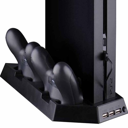 PS4 Base Vertical Enfriadora + 2 Puertos Carga Para PlayStation 4 (Negra)