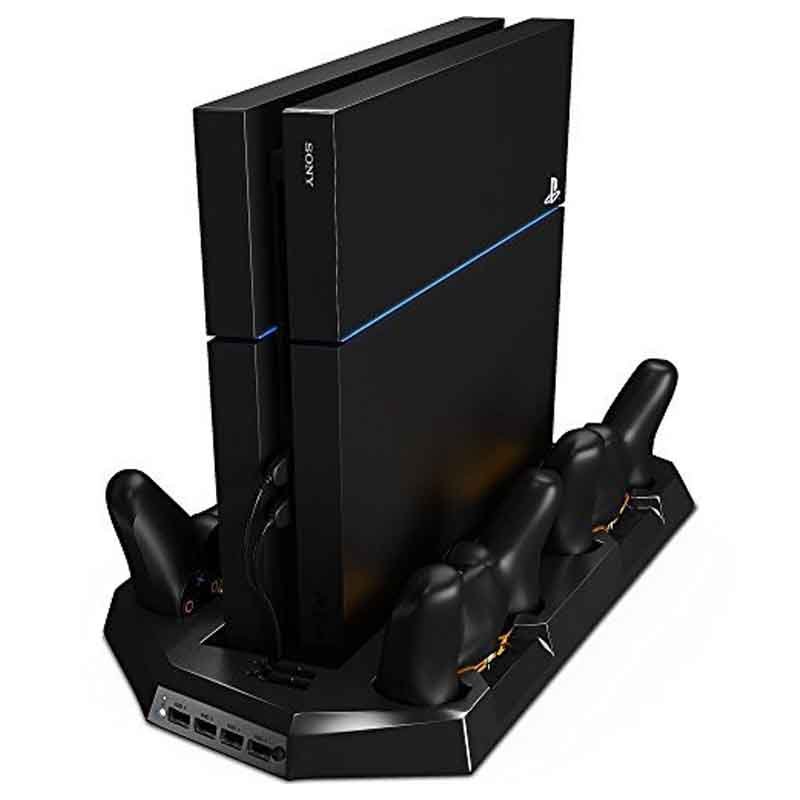PS4 Base Vertical Enfriadora + 4 Puertos Carga Para PlayStation 4 (Negra)