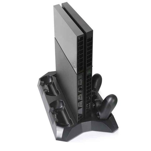 PS4 Base Vertical Enfriadora + 4 Puertos Carga Para PlayStation 4 (Negra)