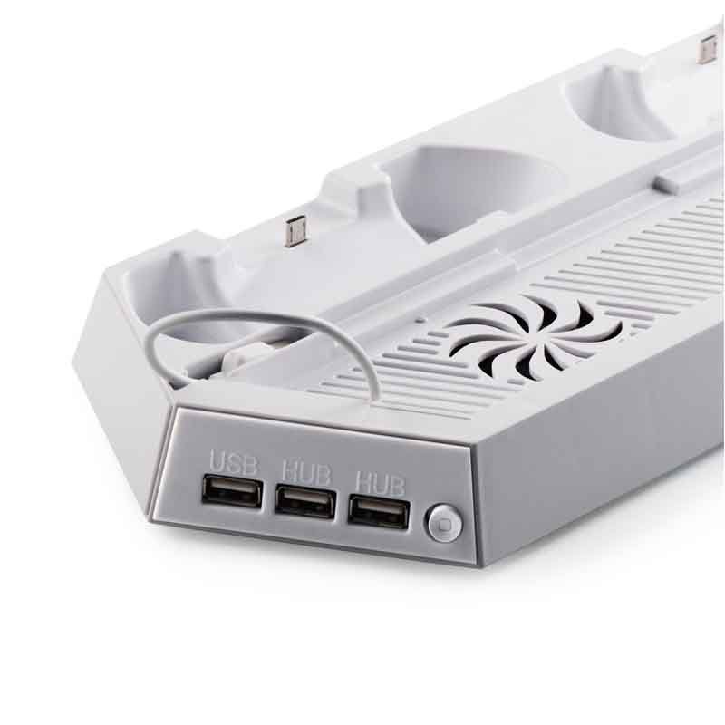PS4 Base Vertical Enfriadora + 2 Puertos Carga Para PlayStation 4 (Blanca)