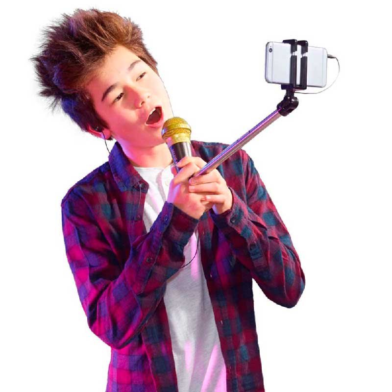 Selfie Stick con micrófono plug 3.5mm karaoke para Smartphone