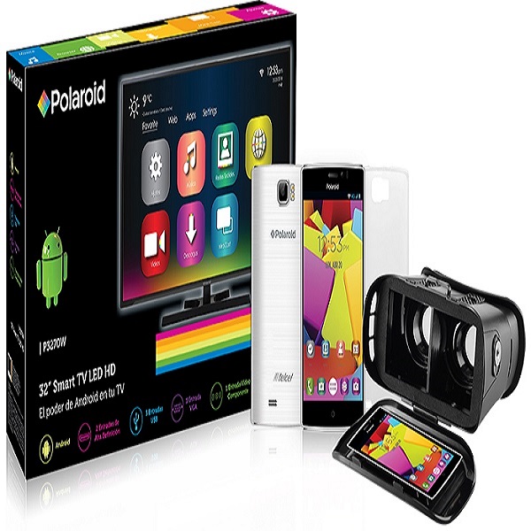 Combo Pantalla Polaroid 32" HD P3270W Smart TV + Celular Amigo Kit Telcel Polaroid Cosmo 550 Negro - Plata + Lentes VR 3D