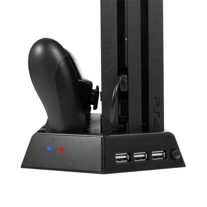PS4 Pro Base Vertical Enfriadora + 2 Puertos Carga (Negra)