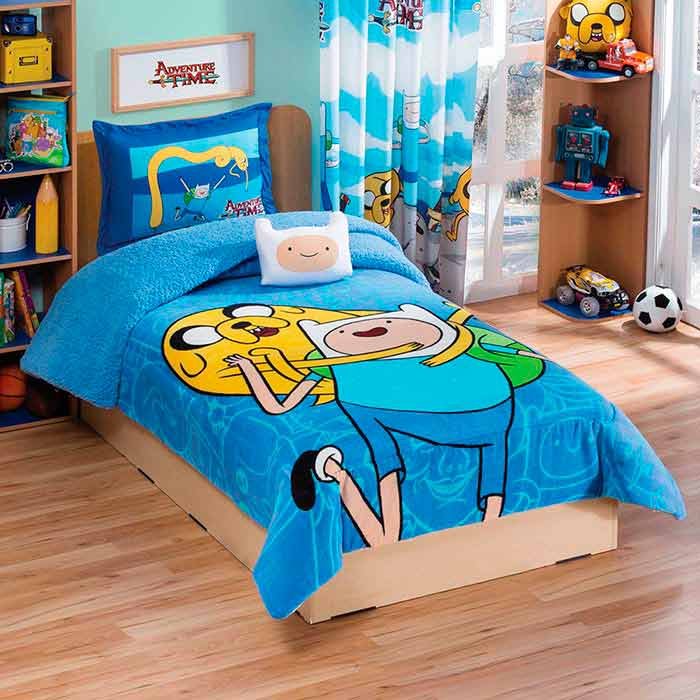 Cobertor Borrega Adventure Time Dos Vistas Azul Med Individual