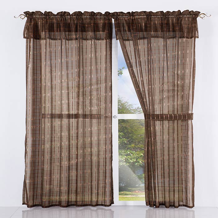 Cortina Decorativa Translúcida Cuadros Café