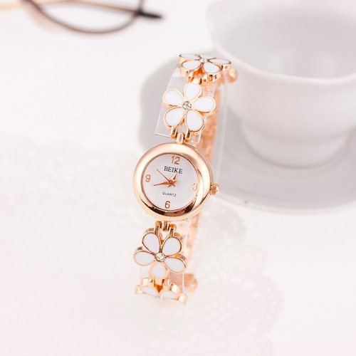 Reloj pulsera de flores para dama color rosa
