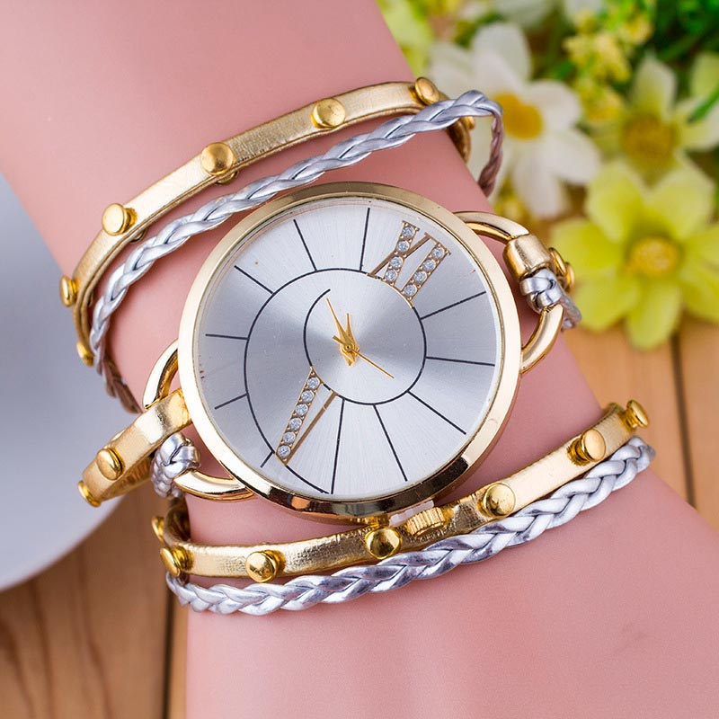 Reloj pulsera brazalete para dama color dorado con blanco-sofistik2