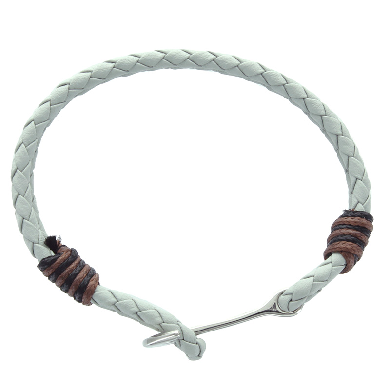 Pulsera Piel Gris Ancla Plateada - Pink Revolver