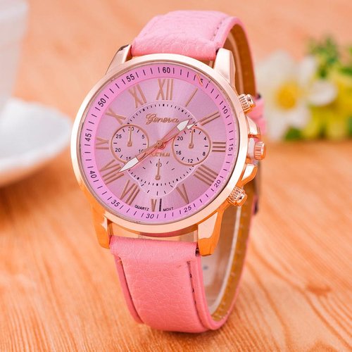 Reloj para dama con correa de piel color rosa-sofistik2