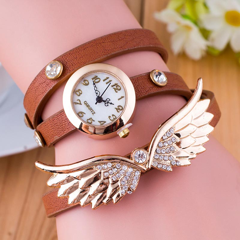 Reloj pulsera brazalete para dama color café angel wings-sofistik2