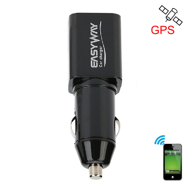 Cargador de coche con rastreador en tiempo real GPS GMS GPRS, con control directamente desde teléfono móvil y con capacidad de almacenamiento externo.