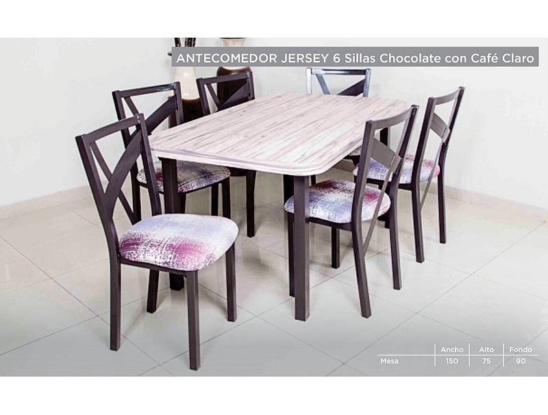 Comedor Modelo Jersey 6 sillas - Cafe Claro - Këssa
