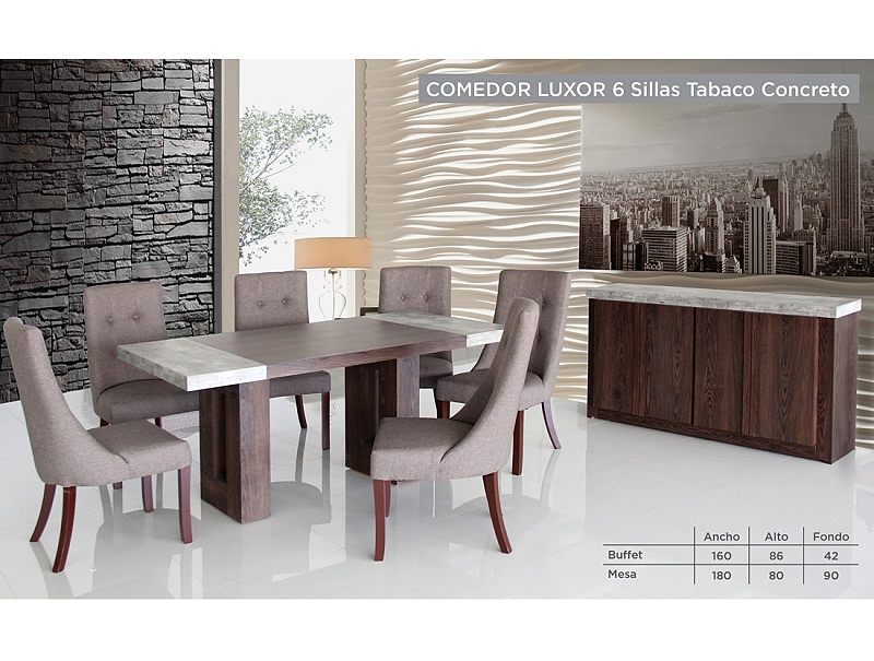 Comedor Modelo Luxor 6 sillas - Tabaco y Concreto - Këssa