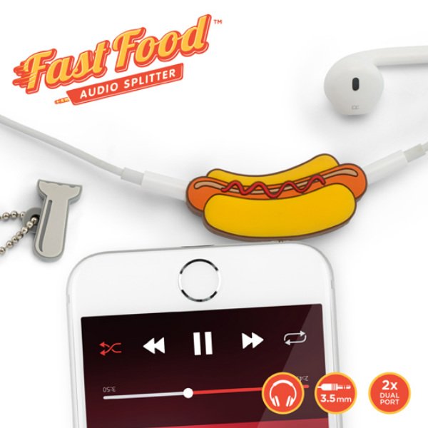 Divisor de audio en forma de Hot Dog Just Mustard
