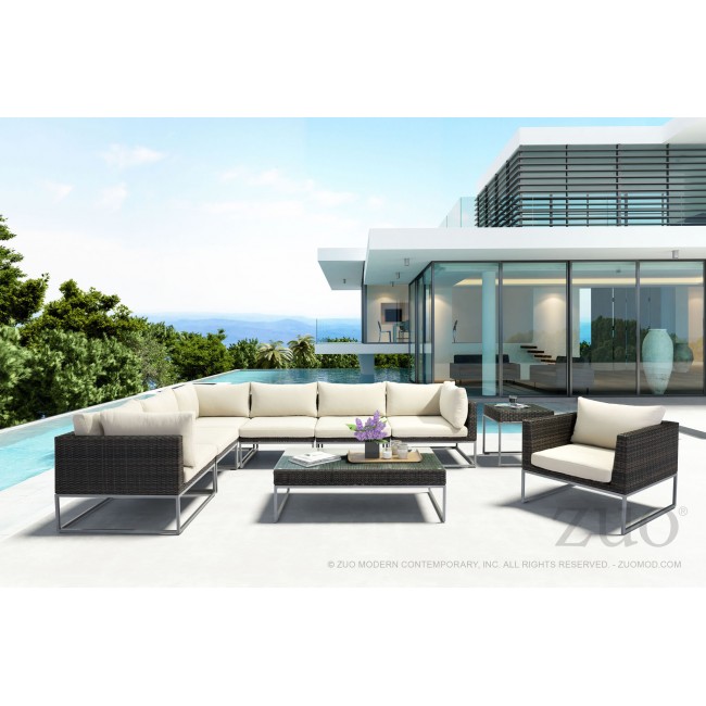 Silla Con Brazos Para Exterior Modelo Malibu - Cafe con Beige - Këssa