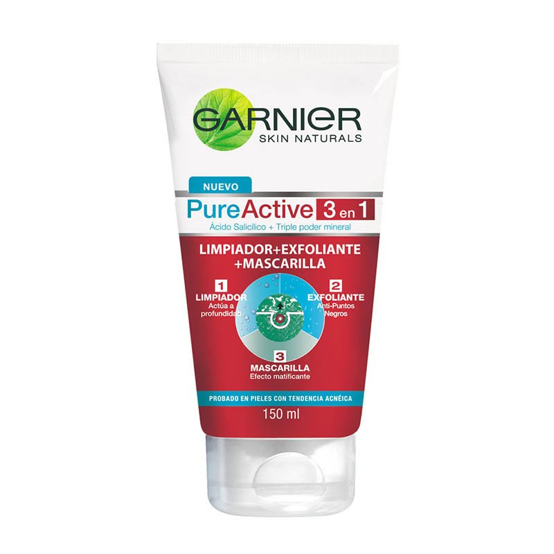 Gel Limpiador Facial 3en1 AntiAcné Pure Active Garnier 150ml
