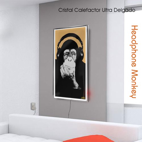 Calefactor de Panel infrarrojo de pared en Cristal, California Wave Headphone Monkey 330W, 60x90cm, Mod: 067CaSol