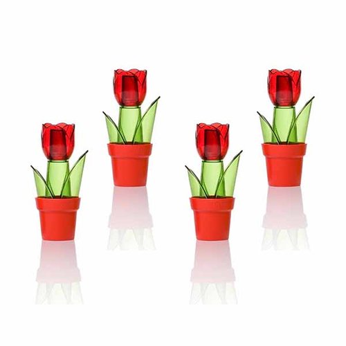 Juego de 4 especieros HEREVIN "Tulipa" de Acrílico, Rojo