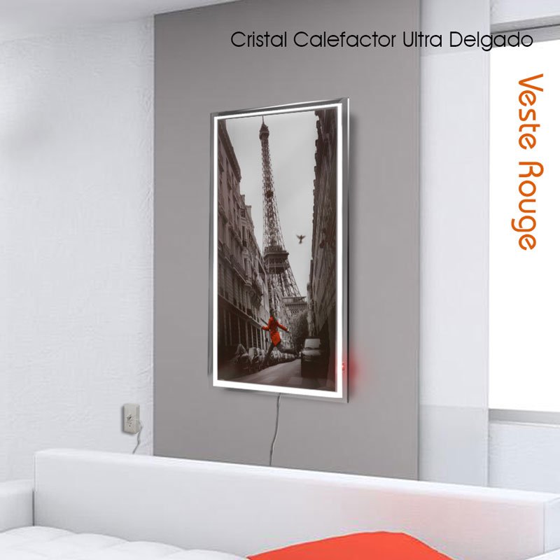 Calefactor de Panel infrarrojo de pared en Cristal, California Wave Veste Rouge de 330W, 60x90cm, Mod: 046CaSol