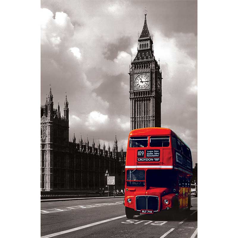 Calefactor de Panel infrarrojo de pared en Cristal, California Wave London Red Bus de 330W, 60x90cm, Mod: 045CaSol