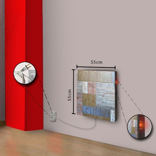 Calefactor de Panel infrarrojo de pared en Porcelanato, Vegas Wave Forest de 330W, 55x55cm, Mod: 337CaSol