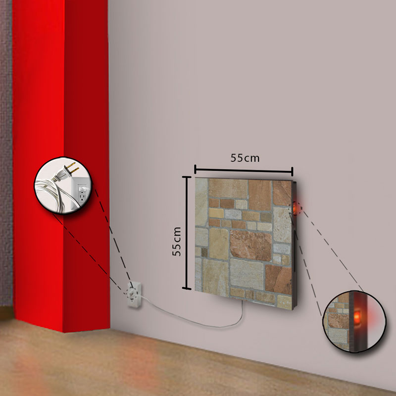 Calefactor de Panel infrarrojo de pared en Porcelanato, Vegas Wave Bricks de 330W, 55x55cm, Mod: 336CaSol