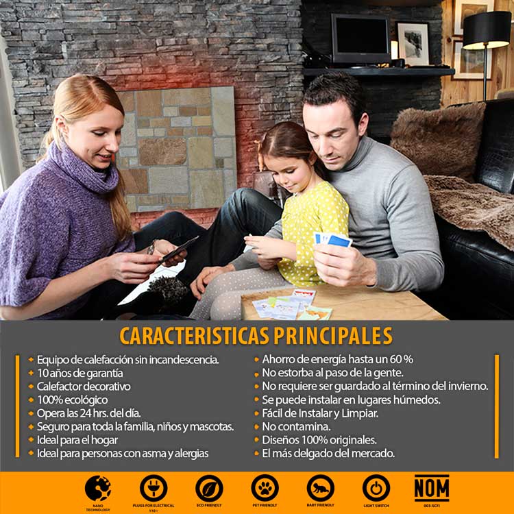 Calefactor de Panel infrarrojo de pared en Porcelanato, Vegas Wave Bricks de 330W, 55x55cm, Mod: 336CaSol