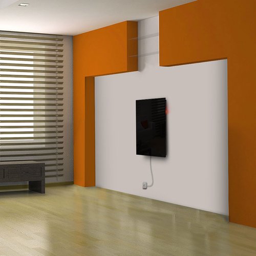 Calefactor de Panel infrarrojo de pared en Cristal, Miami Wave Negro de 550W, 60x90cm, Mod: 343CaSol-N3