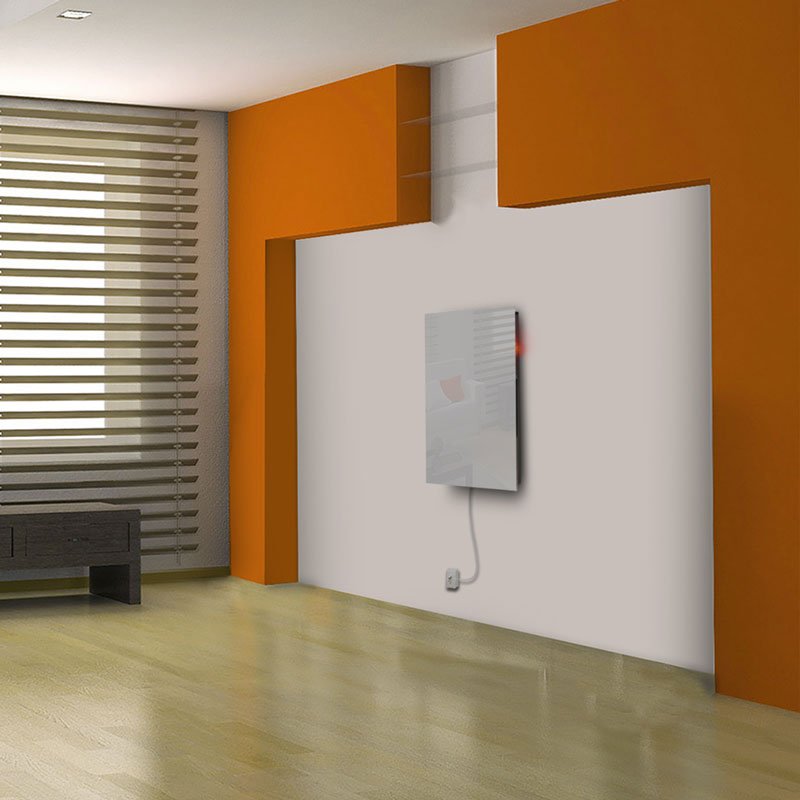 Calefactor de Panel infrarrojo de pared en Cristal, Miami Wave Blanco de 550W, 60x90cm, Mod: 343CaSol-B3